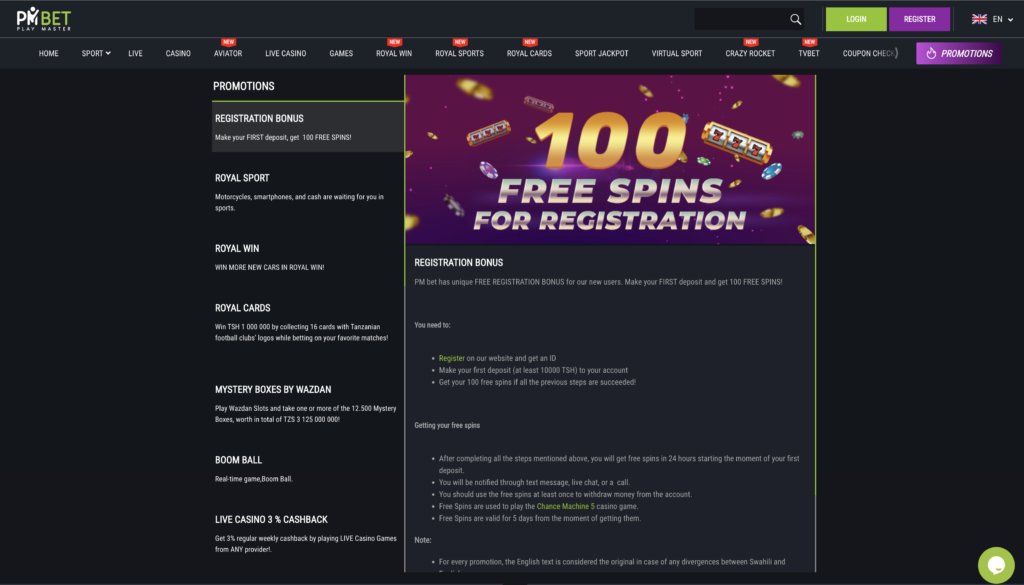 pmbet casino tanzania bonus